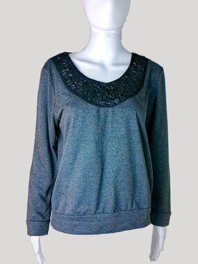 Flats & Heels Preppy Sweatshirt Embellished with Leather Beads Top